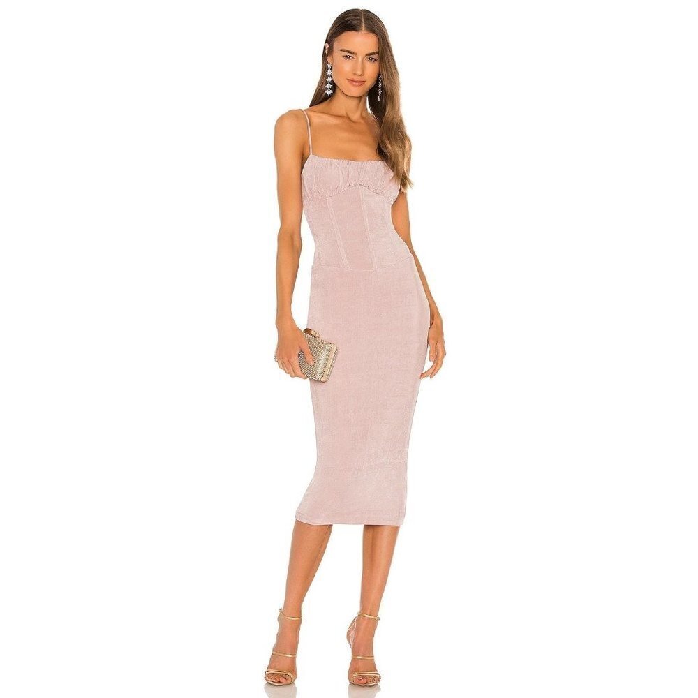 MISHA Denisa Midi Jersey Dress in Dusty Rose Pink 0 New Womens Bodycon